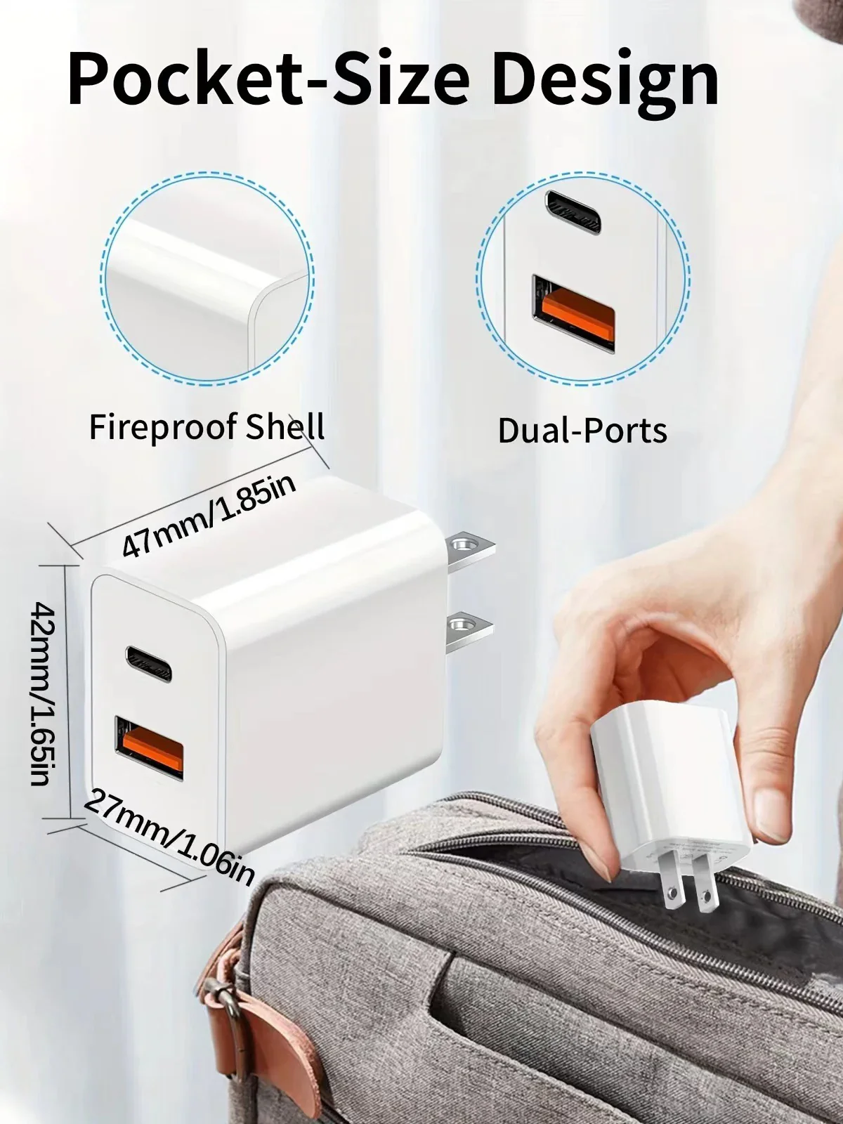 20W Dual USB Wall Charger with 6FT Type-C Cable β PD Fast Charging Block for iPhone & Android Devices - Image 6