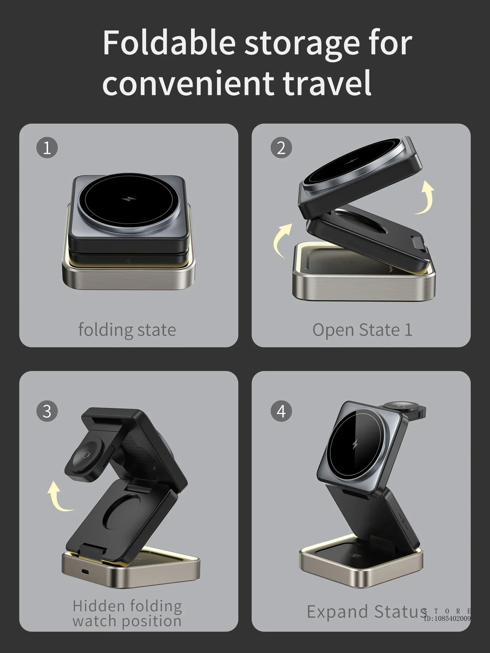 Magnetic 3-in-1 Folding Wireless Charger β Fast Charging Dock for iPhone 12β15, Apple Watch & TWS Earbuds - Image 10