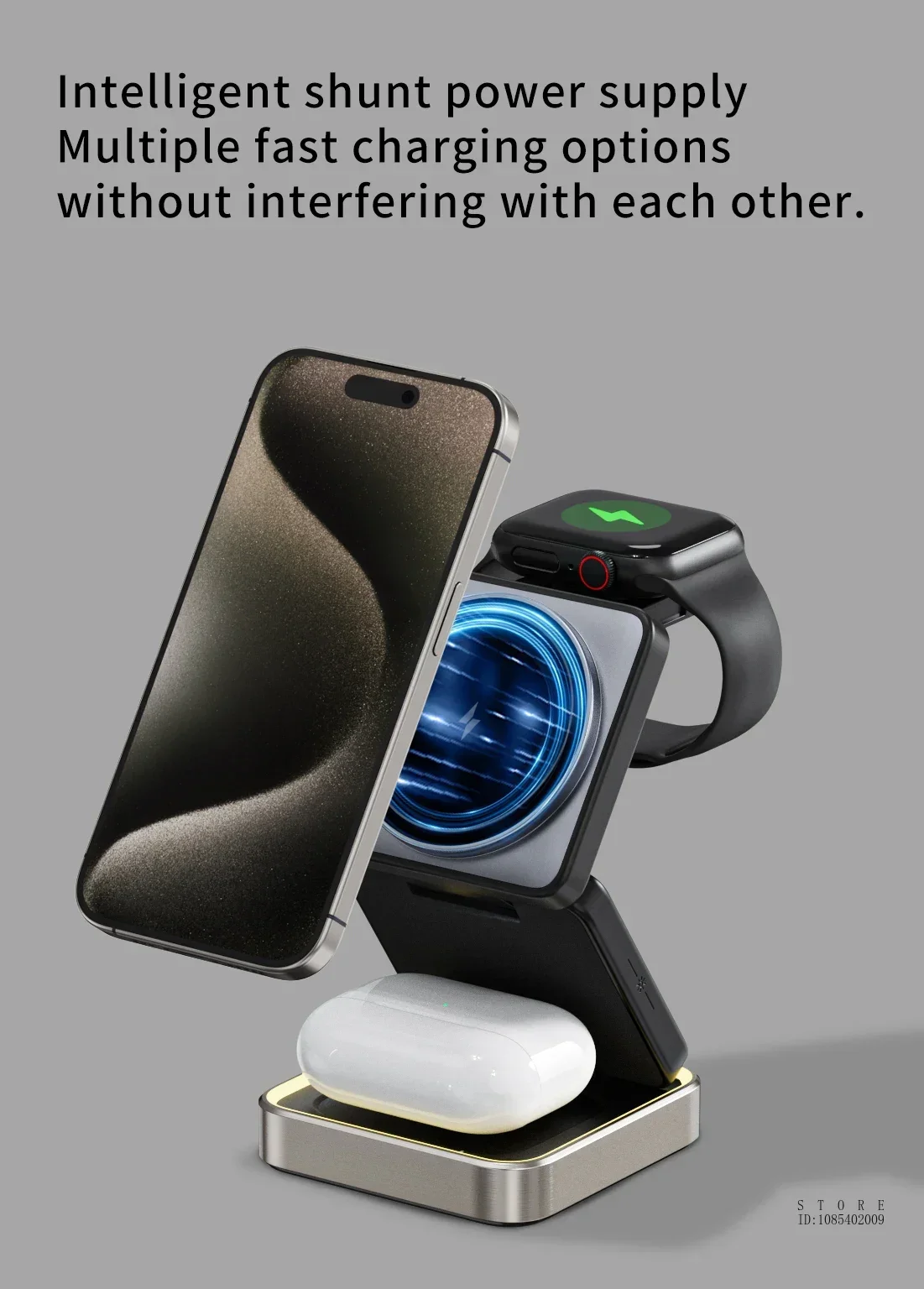 Magnetic 3-in-1 Folding Wireless Charger β Fast Charging Dock for iPhone 12β15, Apple Watch & TWS Earbuds - Image 11
