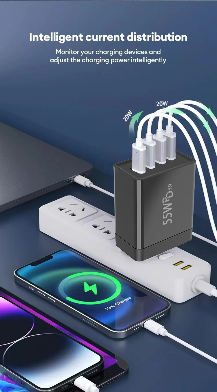 Minisopuru 55W 4-Port USB-C Fast Charger – PD & QC Power Adapter for iPhone, Samsung, Tablets, Laptops. - Image 9