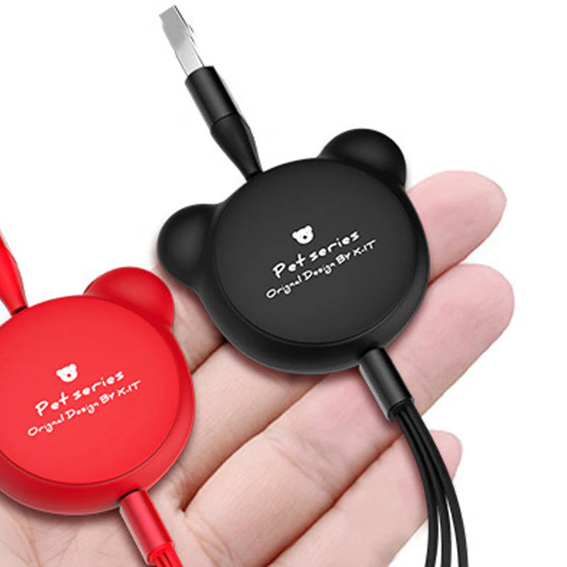 3-in-1 Telescopic Bear Charging Cable – Cute Retractable USB Cable with Mini USB, Micro USB & 30-Pin Connectors (1.2m) - Image 5