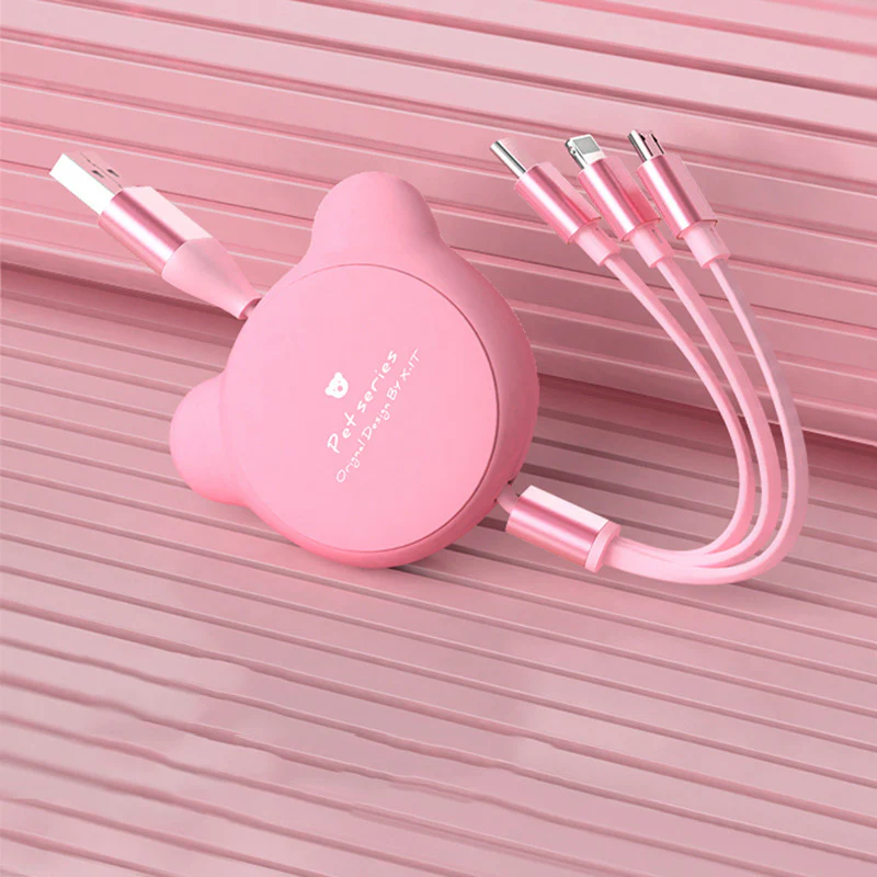 3-in-1 Telescopic Bear Charging Cable – Cute Retractable USB Cable with Mini USB, Micro USB & 30-Pin Connectors (1.2m) - Image 7