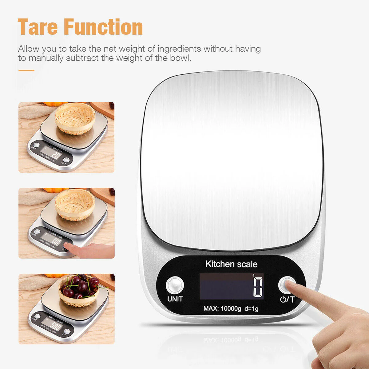 Precision Digital Kitchen Scale – Multifunction 22lbs/1g Stainless Steel Food & Diet Weighing Scale - Image 3