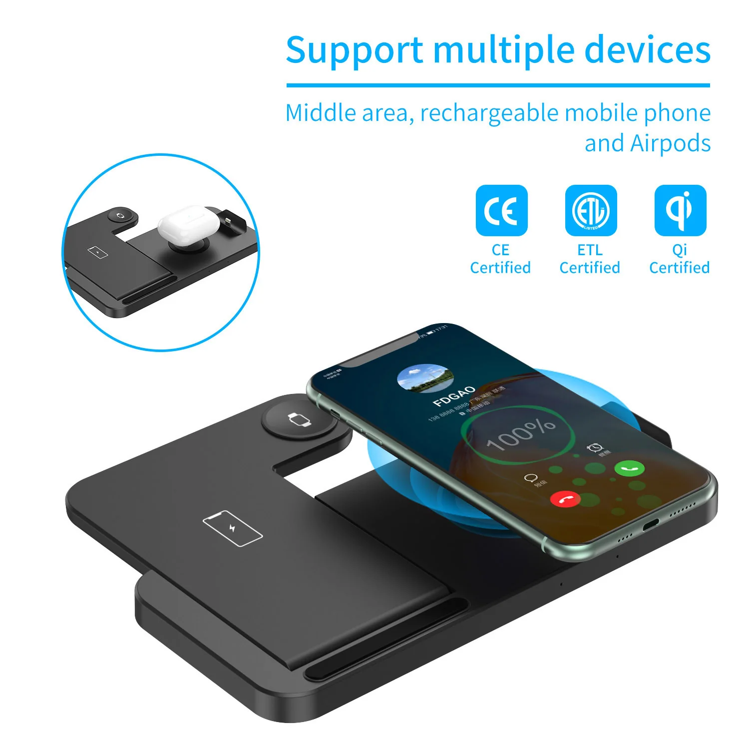 Fdgao 15W 4-in-1 Wireless Charging Station – Fast Desktop Charger for Phone, Apple Watch & AirPods - Image 8