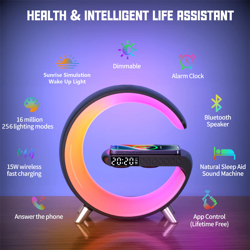 G Shaped LED Lamp Bluetooth Speake Wireless Charger Atmosphere Lamp App Control For Bedroom Home Decor - Image 3