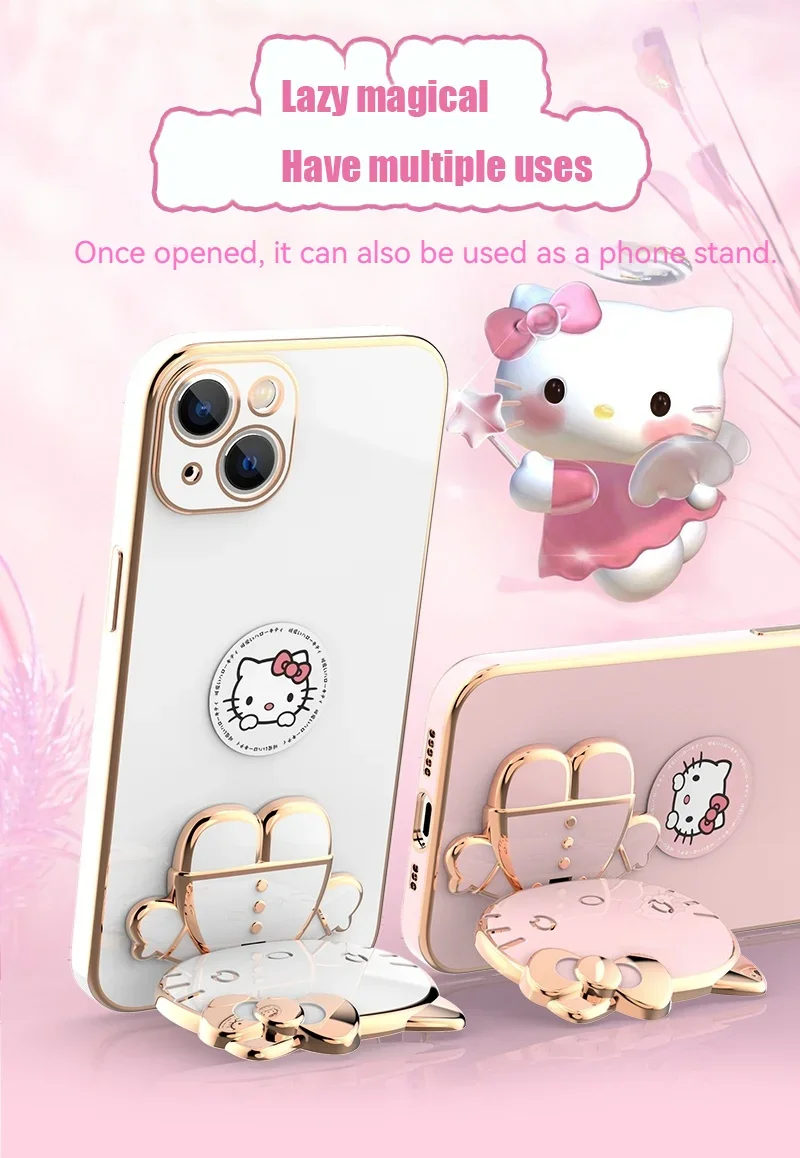 Plated Hello Kitty Phone Case with Kickstand for iPhone – Stylish and Functional - Image 10