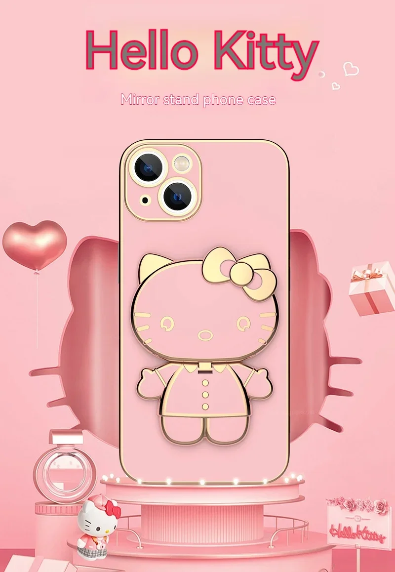 Plated Hello Kitty Phone Case with Kickstand for iPhone – Stylish and Functional - Image 12