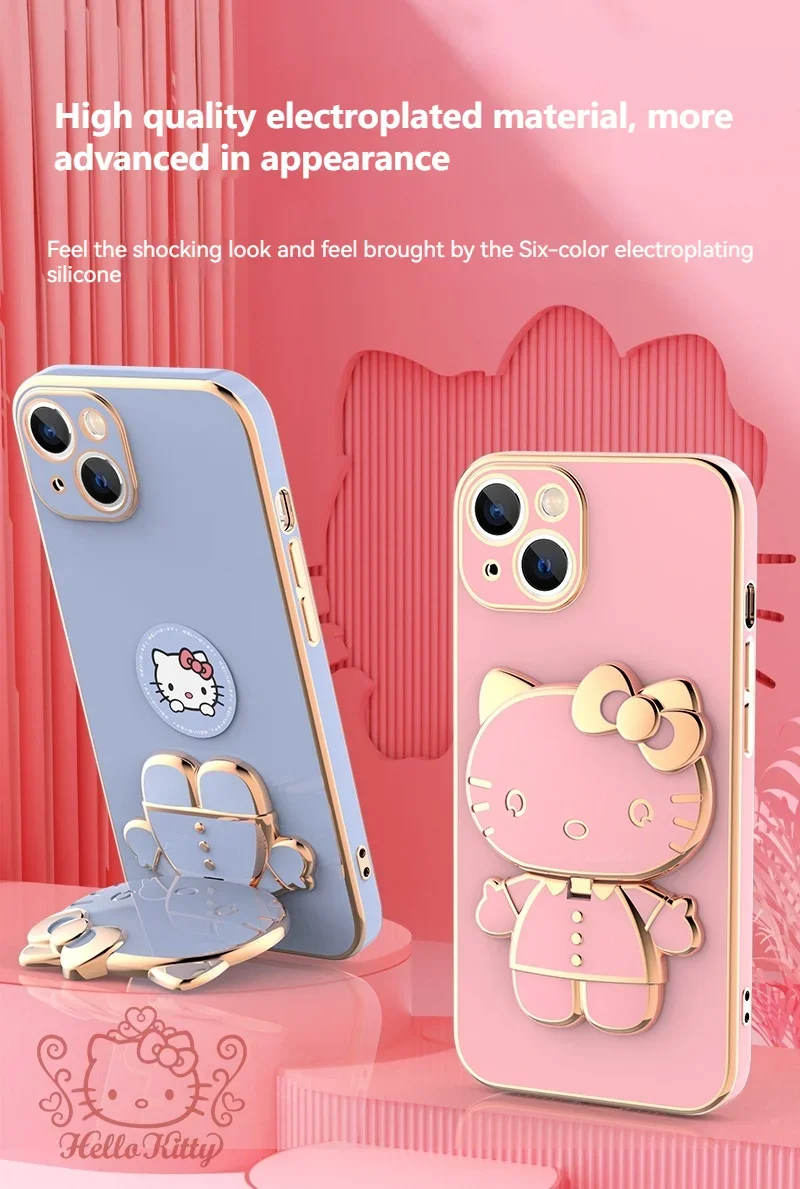 Plated Hello Kitty Phone Case with Kickstand for iPhone – Stylish and Functional - Image 13