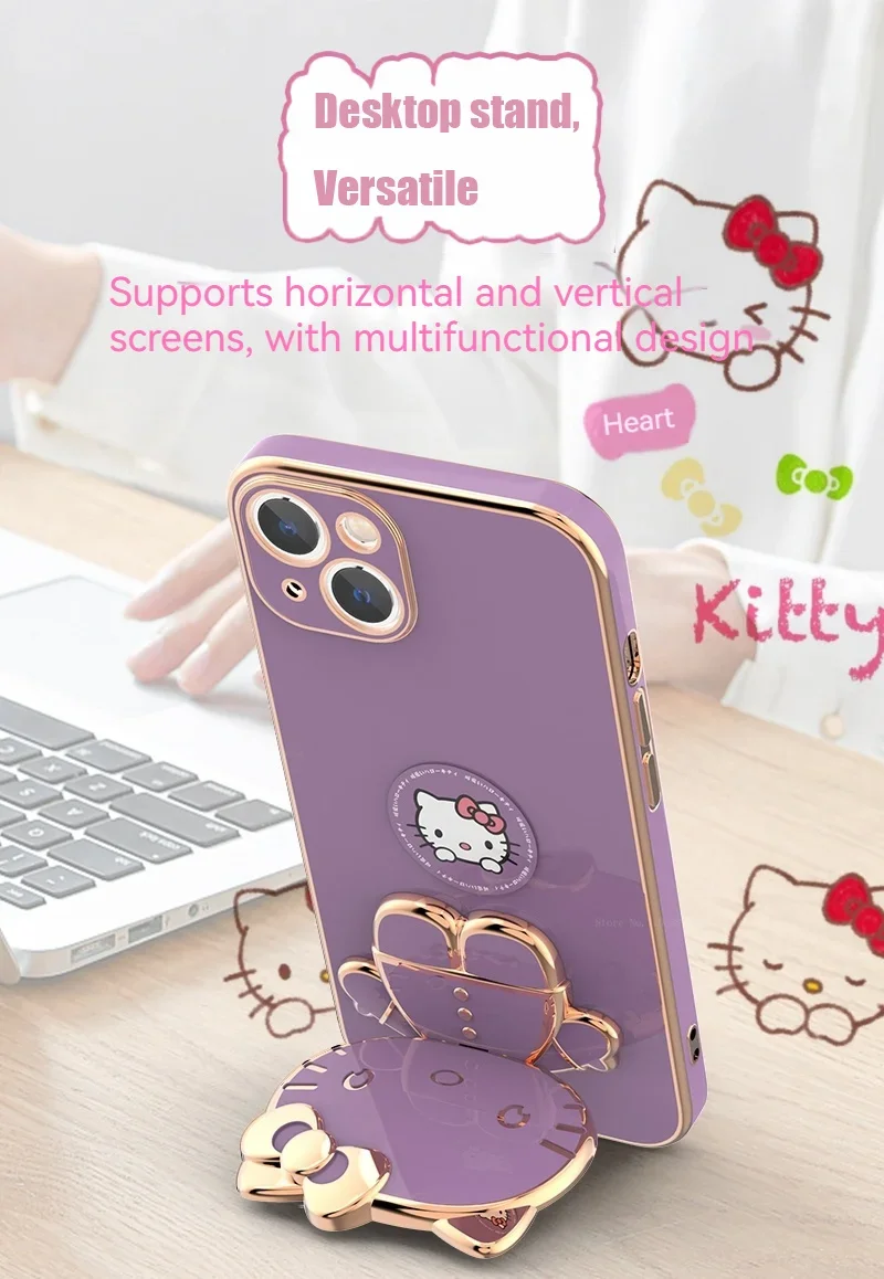 Plated Hello Kitty Phone Case with Kickstand for iPhone – Stylish and Functional - Image 14
