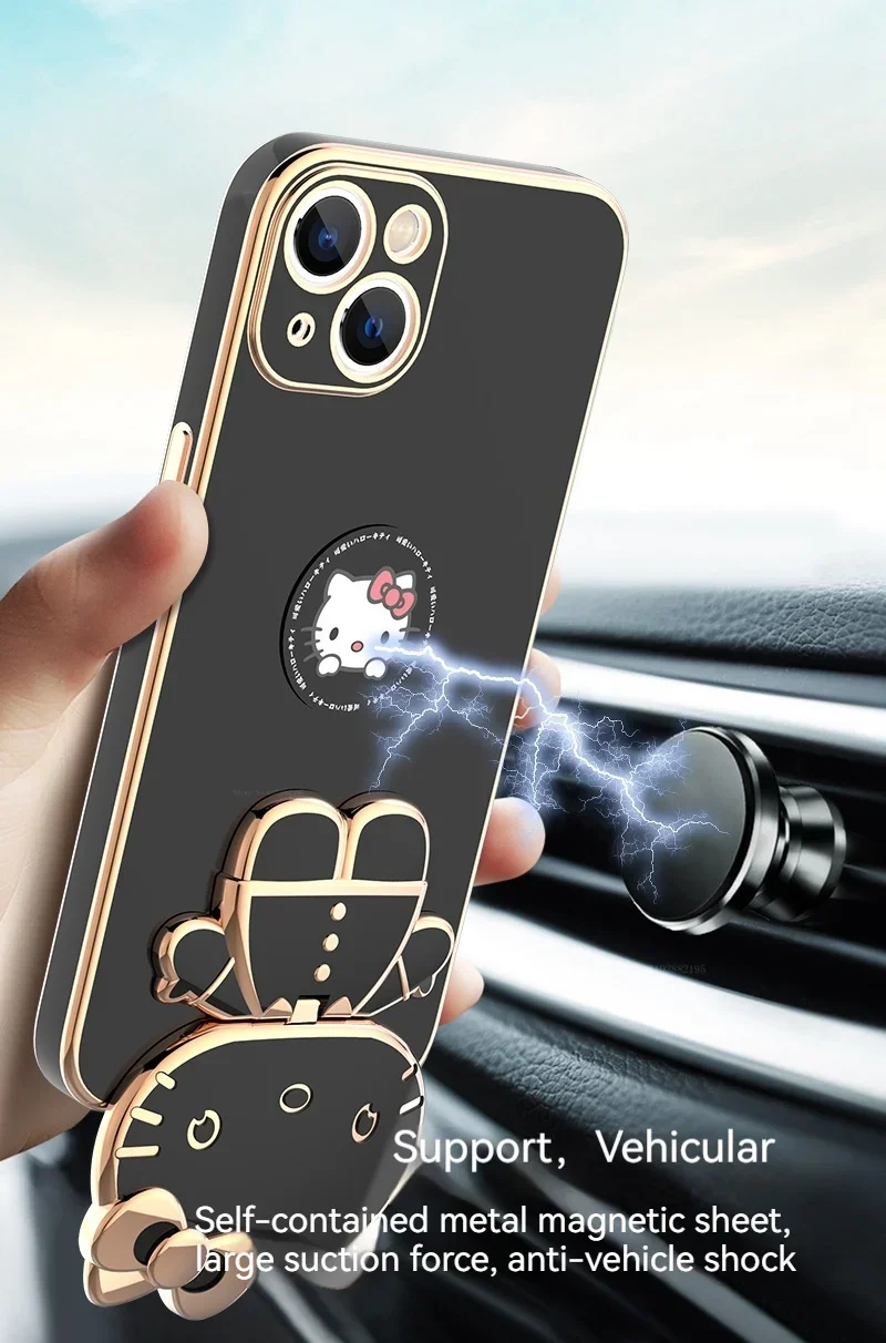 Plated Hello Kitty Phone Case with Kickstand for iPhone – Stylish and Functional - Image 15