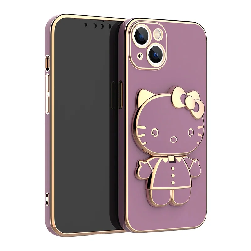 Plated Hello Kitty Phone Case with Kickstand for iPhone – Stylish and Functional - Image 20