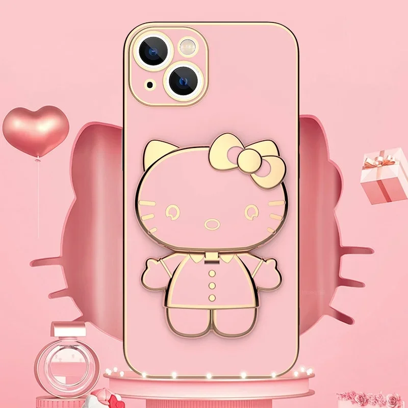 Plated Hello Kitty Phone Case with Kickstand for iPhone – Stylish and Functional - Image 3