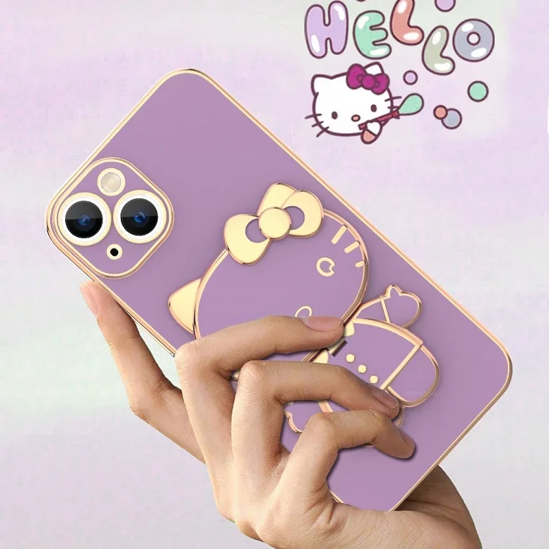 Plated Hello Kitty Phone Case with Kickstand for iPhone – Stylish and Functional - Image 4