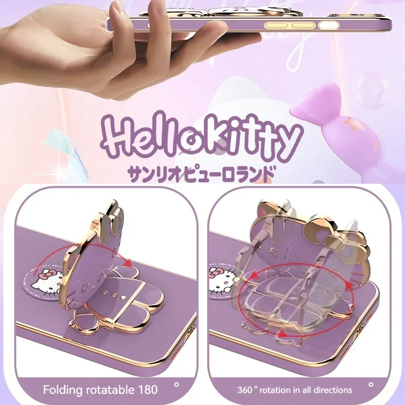 Plated Hello Kitty Phone Case with Kickstand for iPhone – Stylish and Functional - Image 5