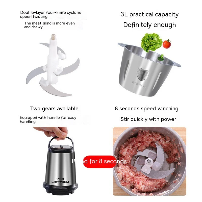 Kitchen Household Electric Meat Grinder Stainless Steel Multi-function - Image 3