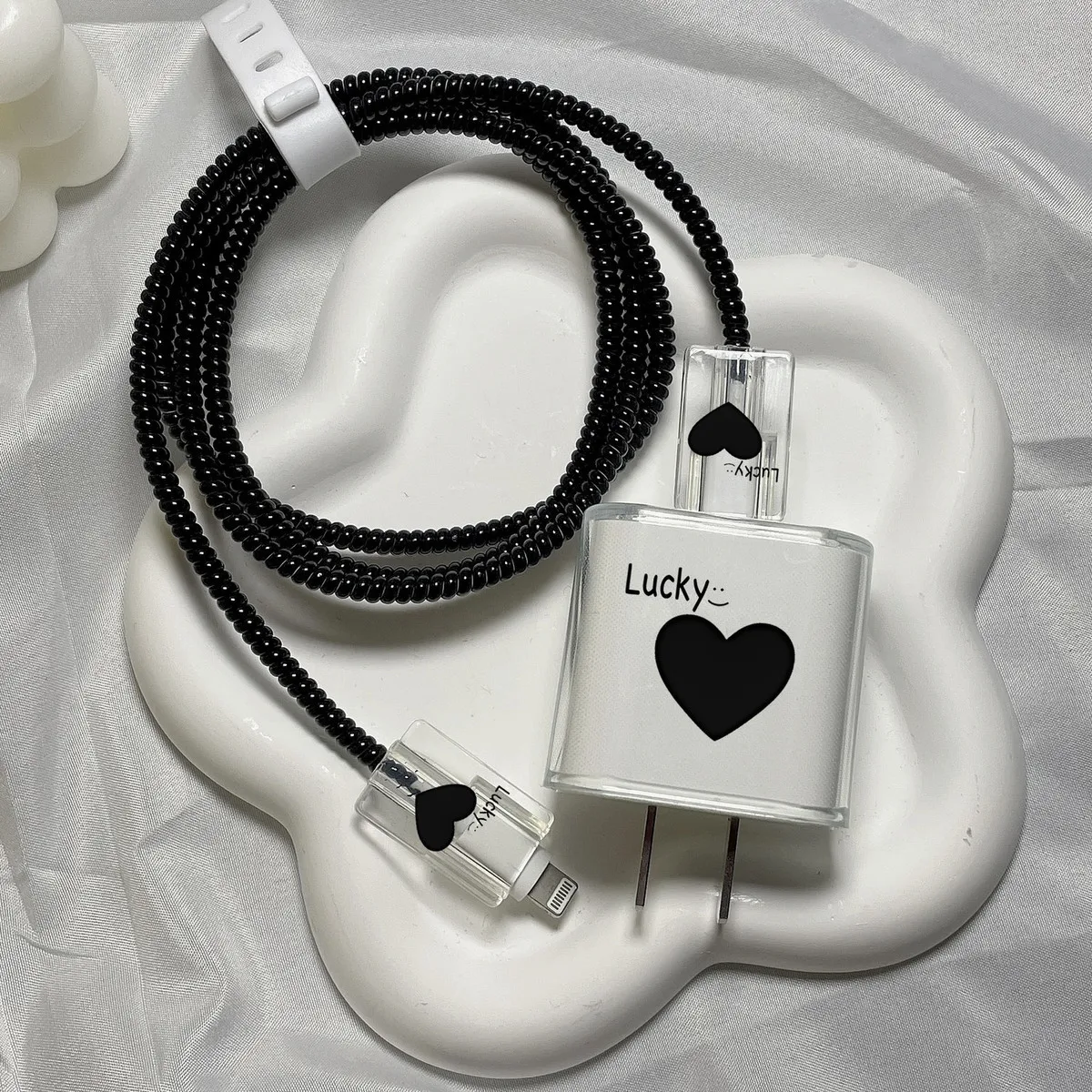 Lucky Black Heart Charger and Data Cable Protective Case – Stylish Protection for Apple Devices - Image 19