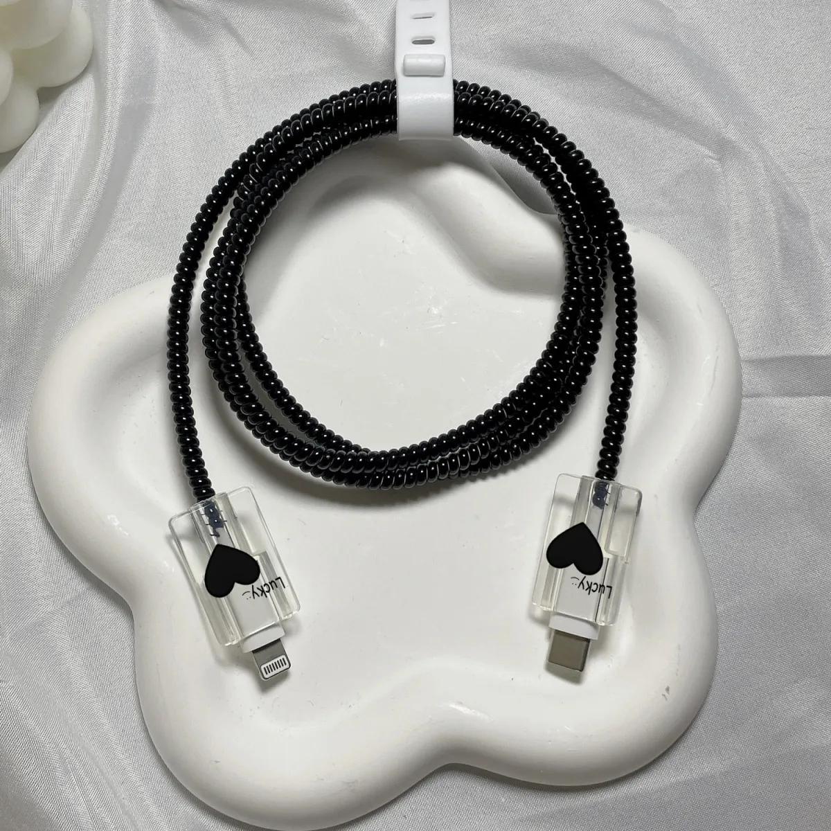 Lucky Black Heart Charger and Data Cable Protective Case – Stylish Protection for Apple Devices - Image 8
