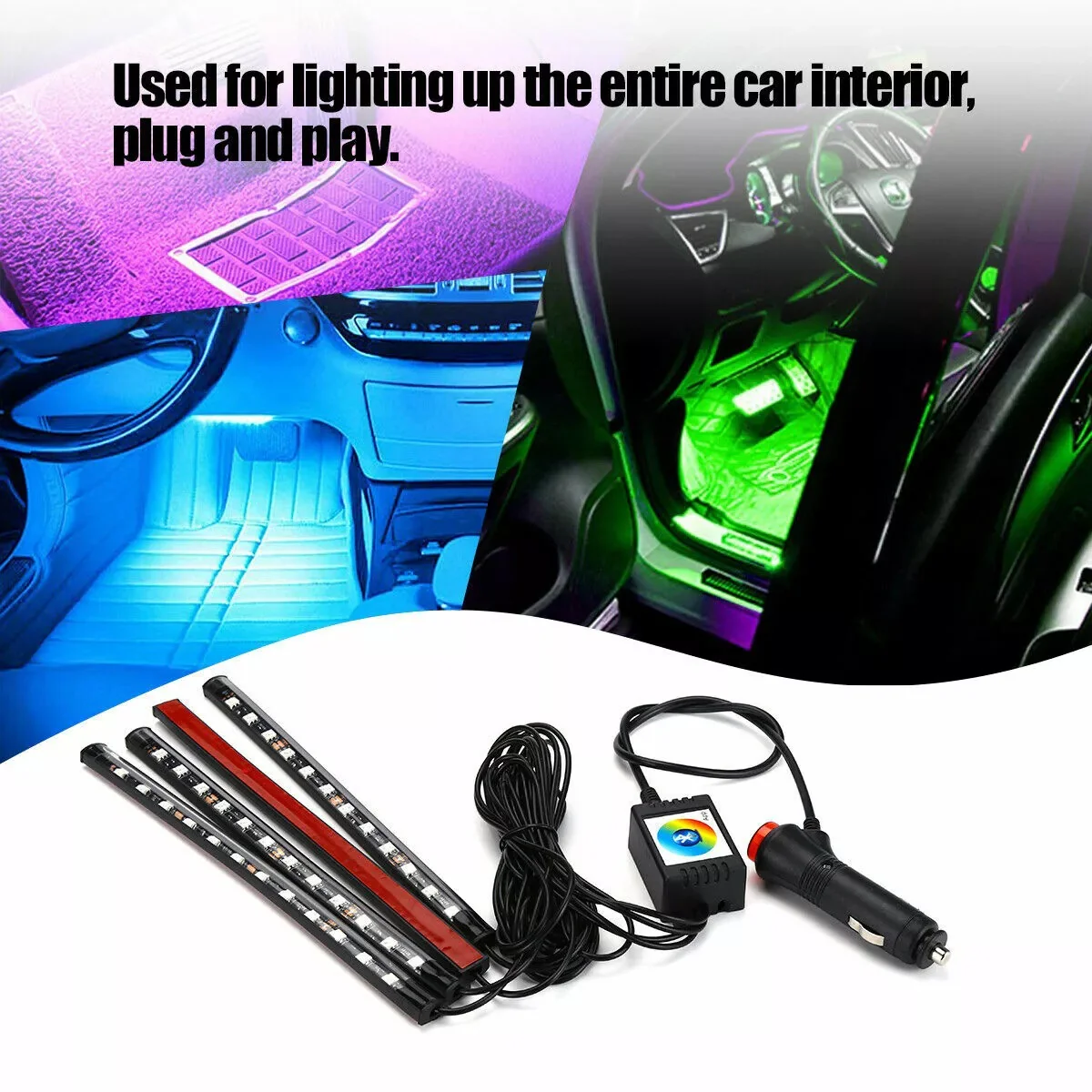 RGB LED Car Interior Strip Lights – USB Ambient Footwell Lamp with Remote & Music Sync - Image 10