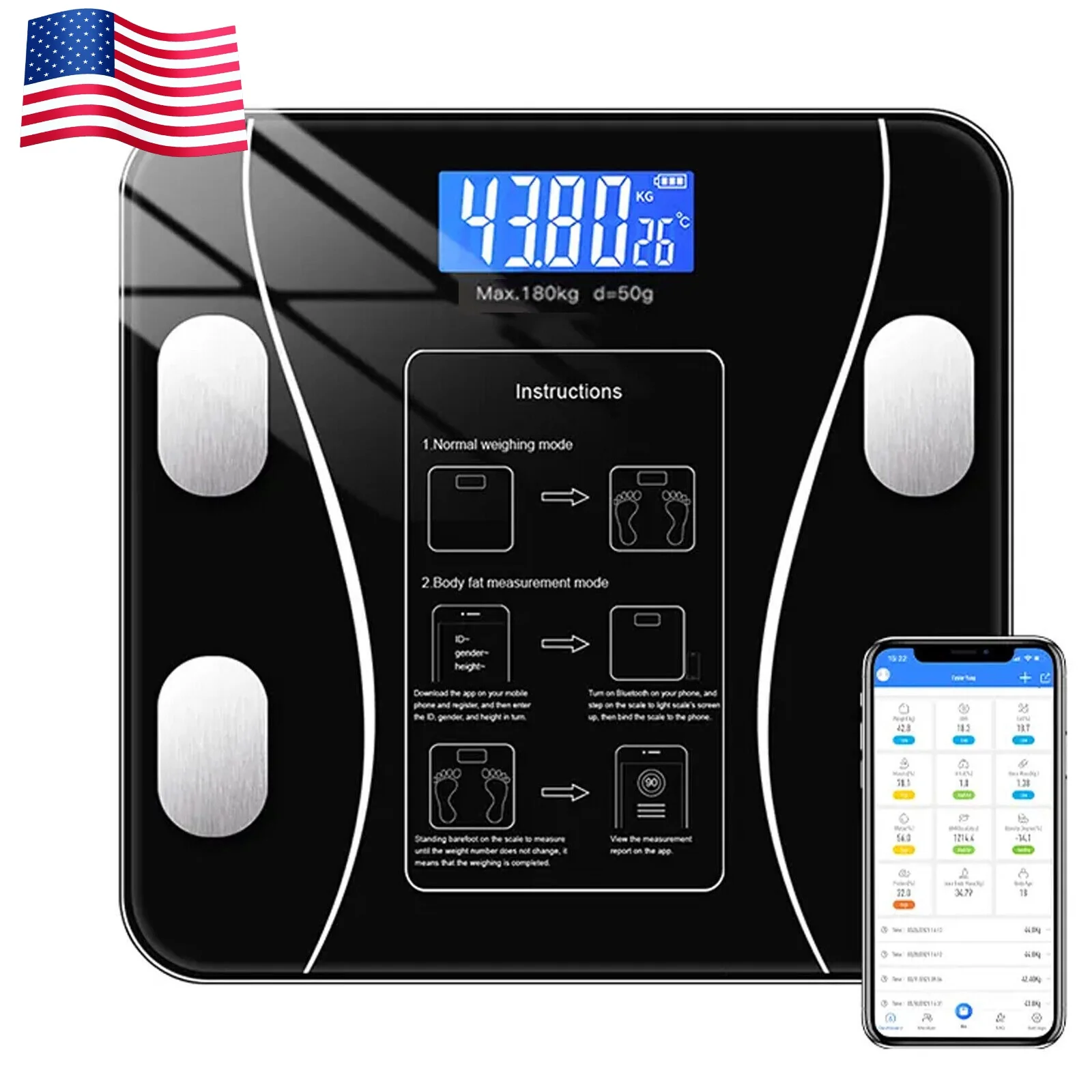 Smart Digital Body Weight Scale with Bluetooth & Backlit Display – High Precision Bathroom Scale - Image 11