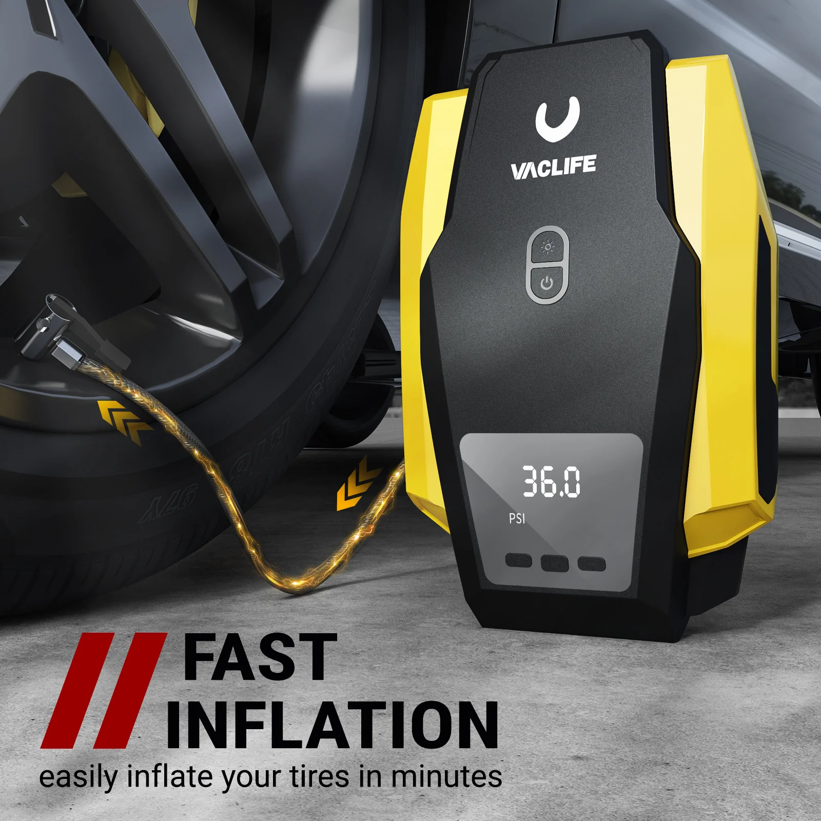 VacLife 12V Portable Air Compressor – Digital Tire Inflator with LED Light for Cars, Bikes & Inflatables - Image 9