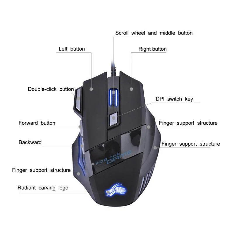 Wired Gaming Mouse 5500DPI – 7-Button RGB LED USB Optical Mouse - Image 9