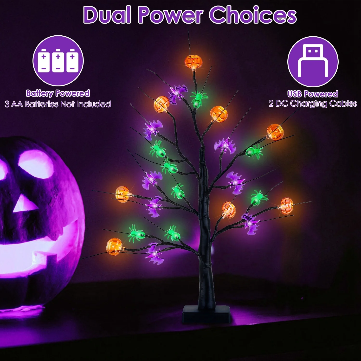 2-Pack 1.97ft Lighted Halloween Tree Decor - Image 2
