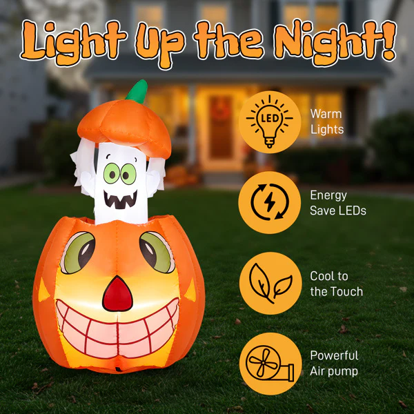 2.8ft Animated Pumpkin Ghost Inflatable - Image 4