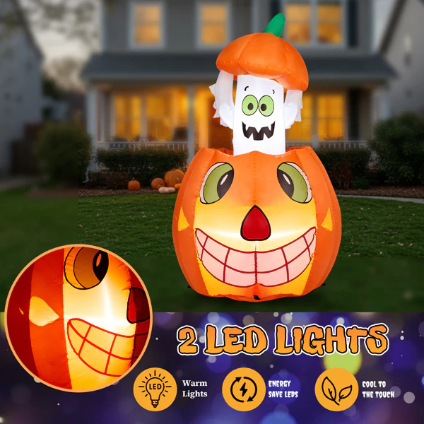 2.8ft Animated Pumpkin Ghost Inflatable - Image 6