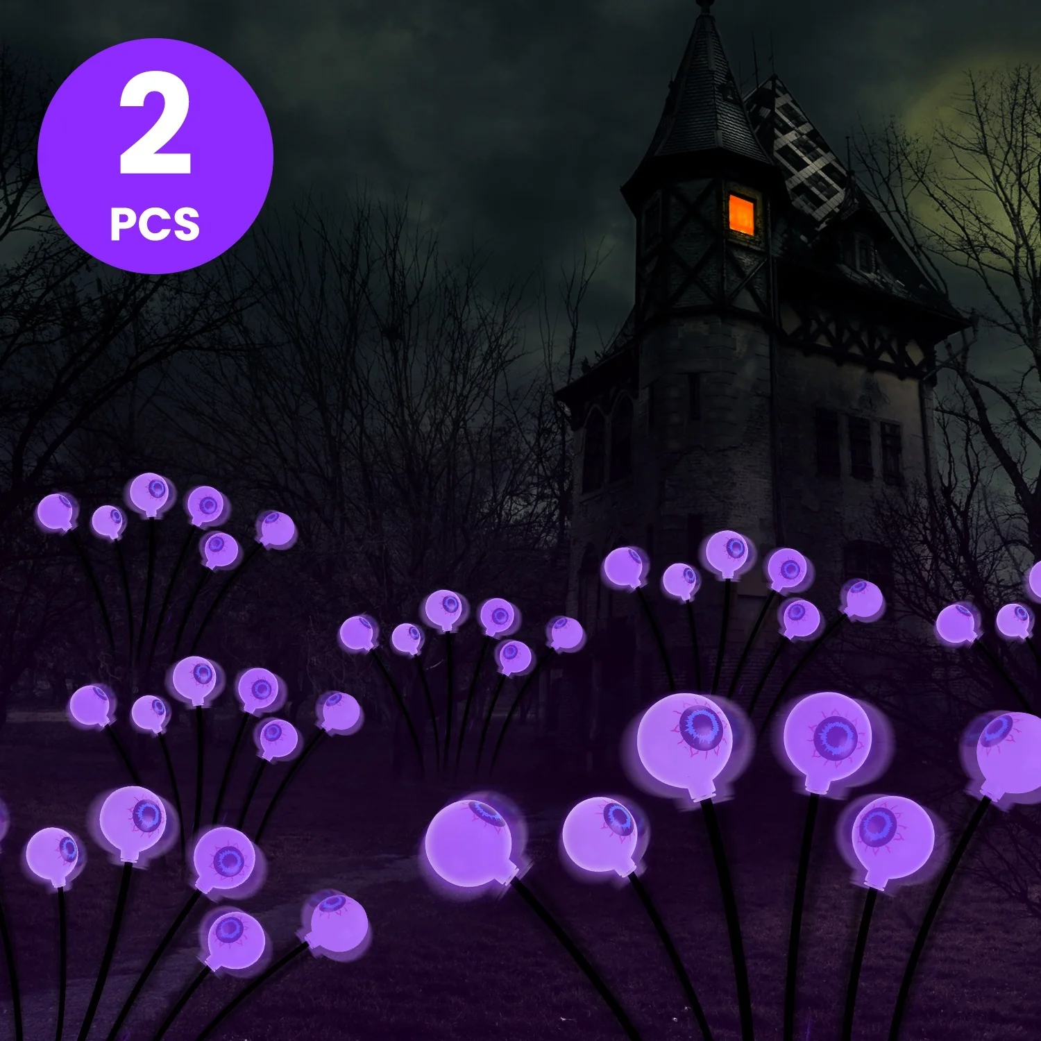 2-Pack Solar Scary Eyeball Halloween Lights