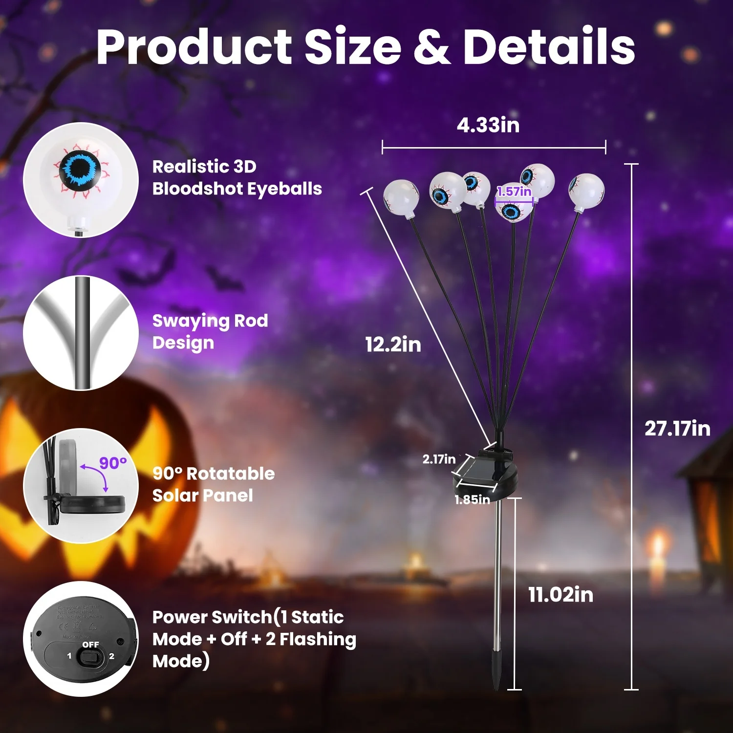 2-Pack Solar Scary Eyeball Halloween Lights - Image 4