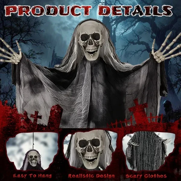 3-Pack Hanging Skeleton Ghosts Halloween Decor - Image 3