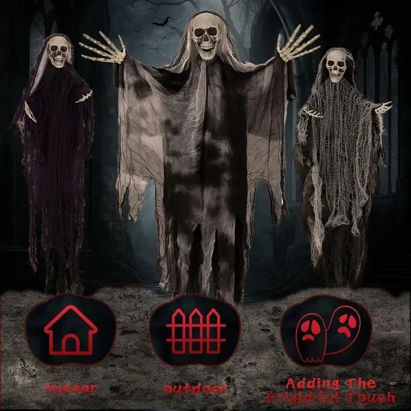 3-Pack Hanging Skeleton Ghosts Halloween Decor - Image 5