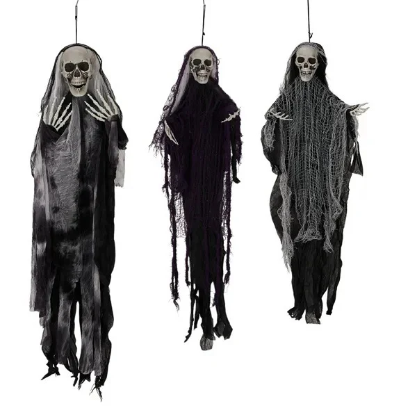 3-Pack Hanging Skeleton Ghosts Halloween Decor - Image 6