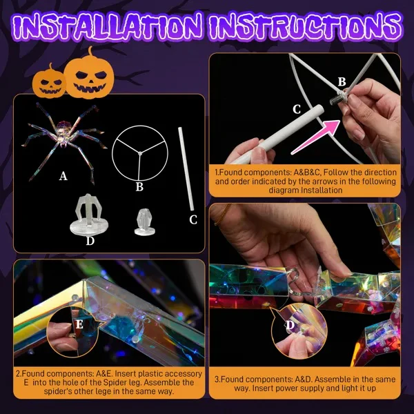 3ft Light-Up Iridescent Spider Halloween Decor - Image 3
