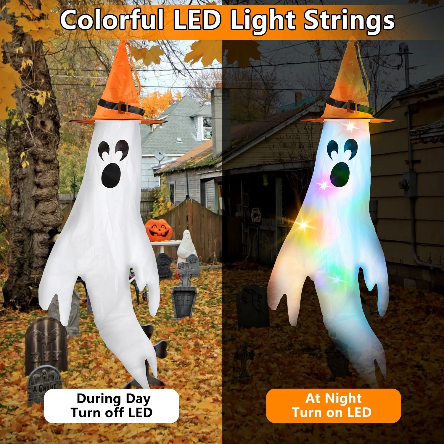 4-Piece Ghost Windsocks Halloween Decor - Image 4