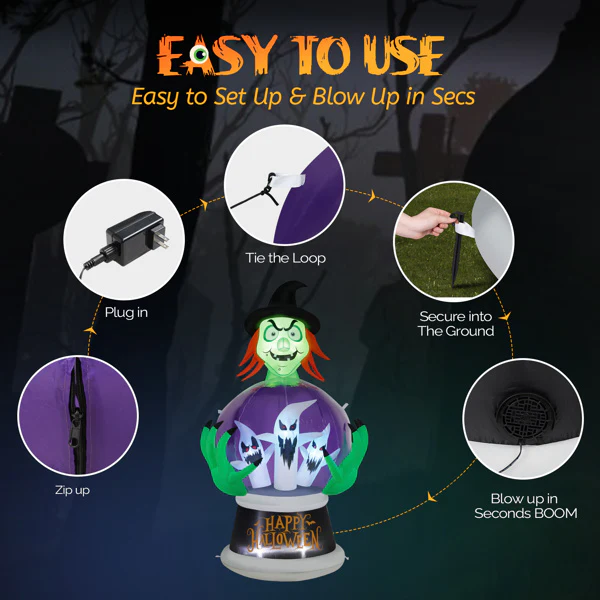 5.9ft Witch Crystal Ball Halloween Inflatable - Image 3