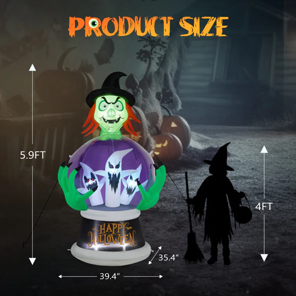 5.9ft Witch Crystal Ball Halloween Inflatable - Image 5
