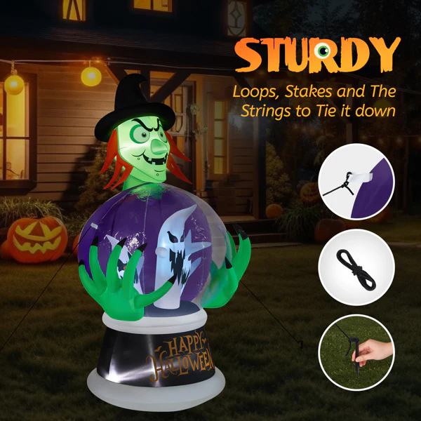 5.9ft Witch Crystal Ball Halloween Inflatable - Image 8