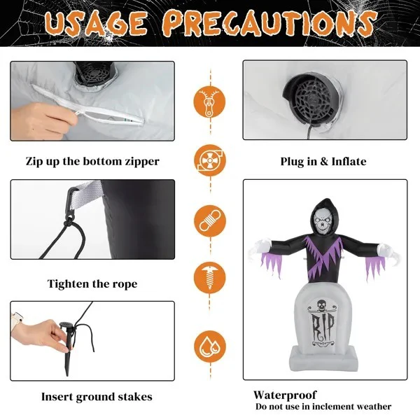 8ft Grim Reaper Grave Halloween Inflatable - Image 5