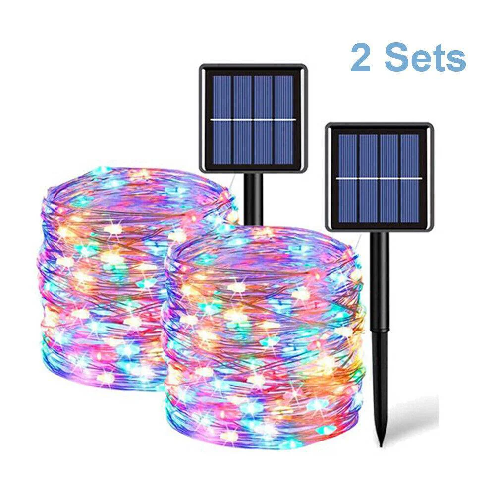 Set of 2 66ft Solar Fairy String Lights, 200 LED Copper Wire, Colorful - Image 8