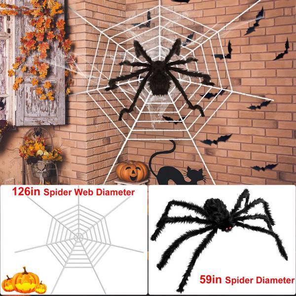 Halloween Decorated Spider Web with Giant Spider - Image 3