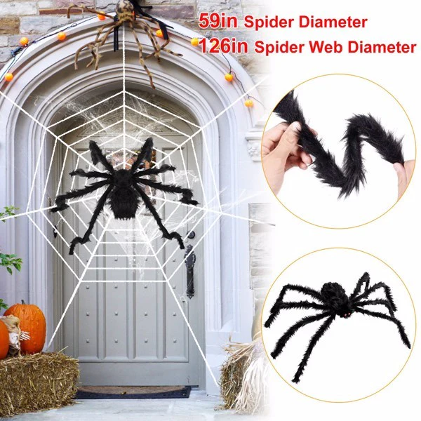 Halloween Decorated Spider Web with Giant Spider - Image 4